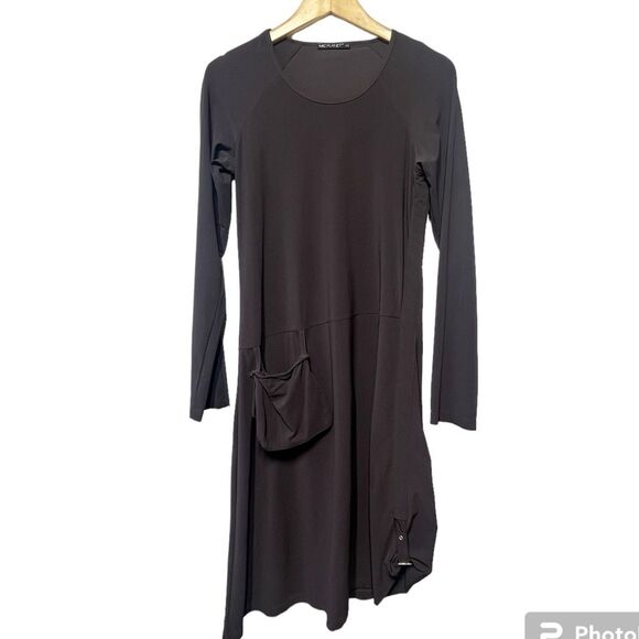 MC Planet by Innate Asymmetrical Lagenlook Long Sleeve Dress in Brown 10 NWOT - Picture 15 of 15